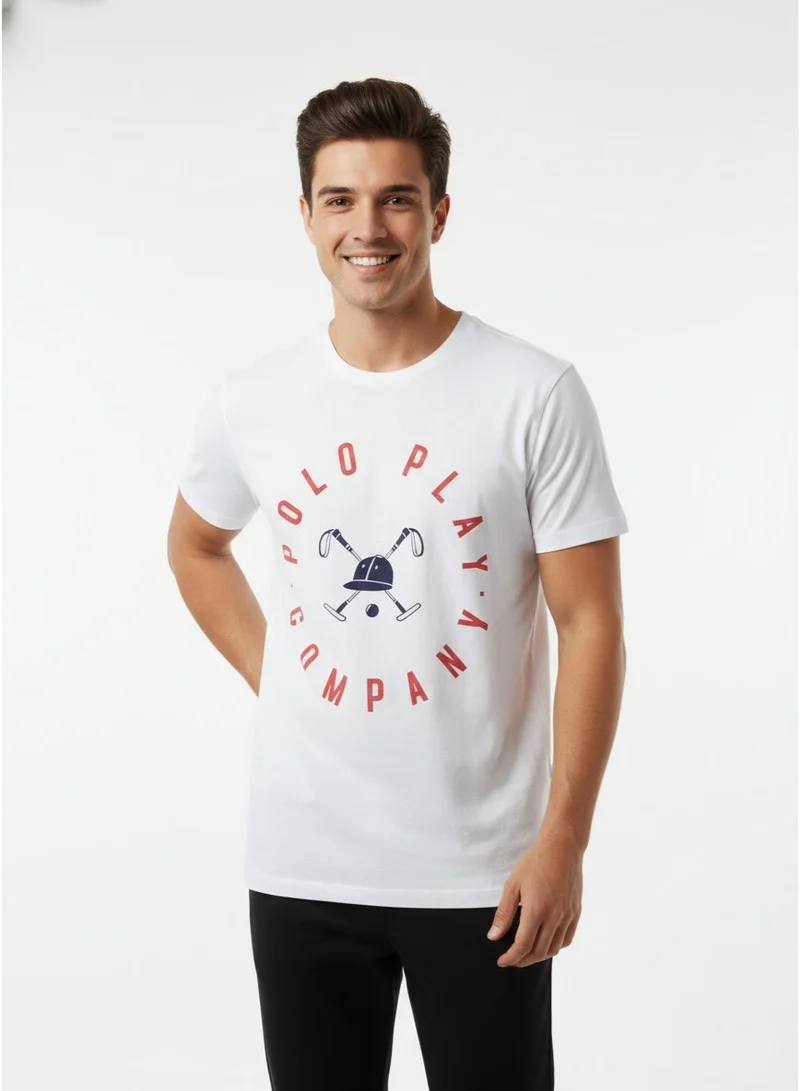 لعب البولو تيشيرت رجالي مطبوع - أبيض